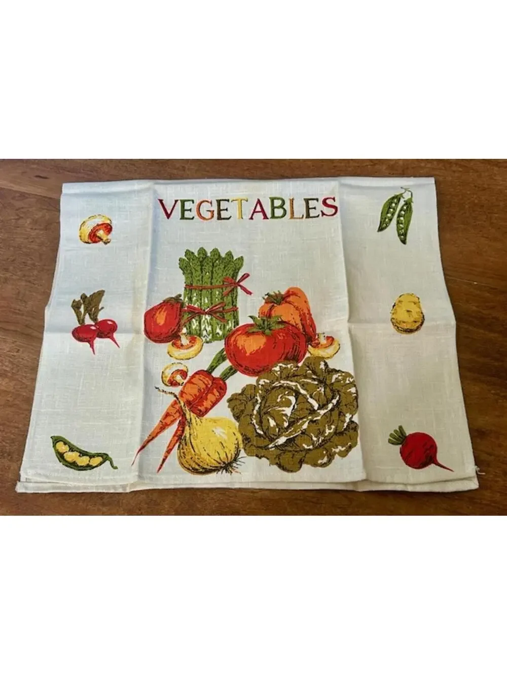 Vintage Linen Vegetable Print Kitchen Towel